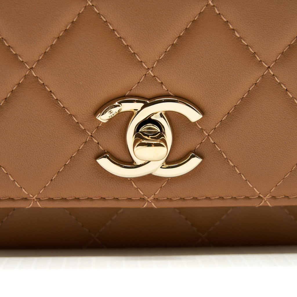 Chanel Trendy CC Wallet On Chain Lambskin Dark Beige L