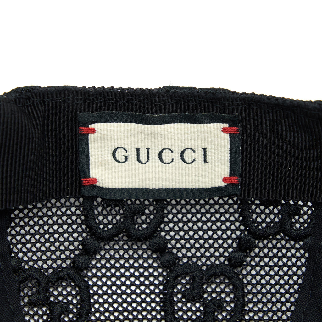 Gucci GG Embroidered Baseball Hat Black GG Net And Cotton Drill