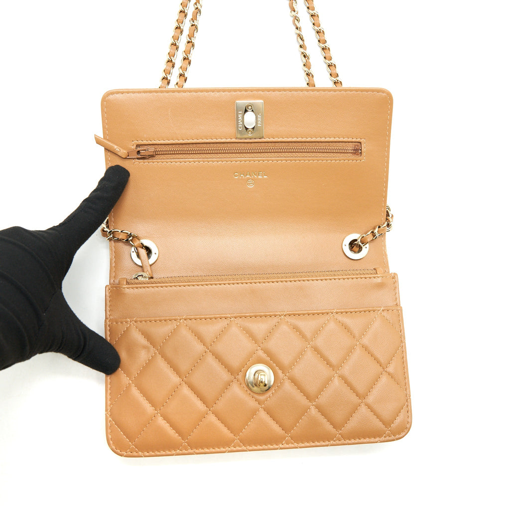 Chanel Trendy CC Wallet On Chain Lambskin Dark Beige L