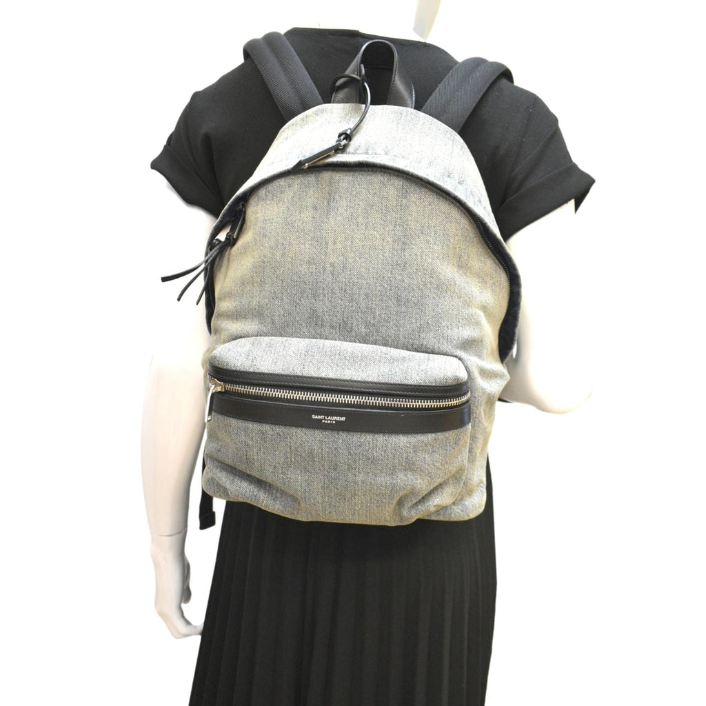 YVES SAINT LAURENT Denim Backpack Bag Gray