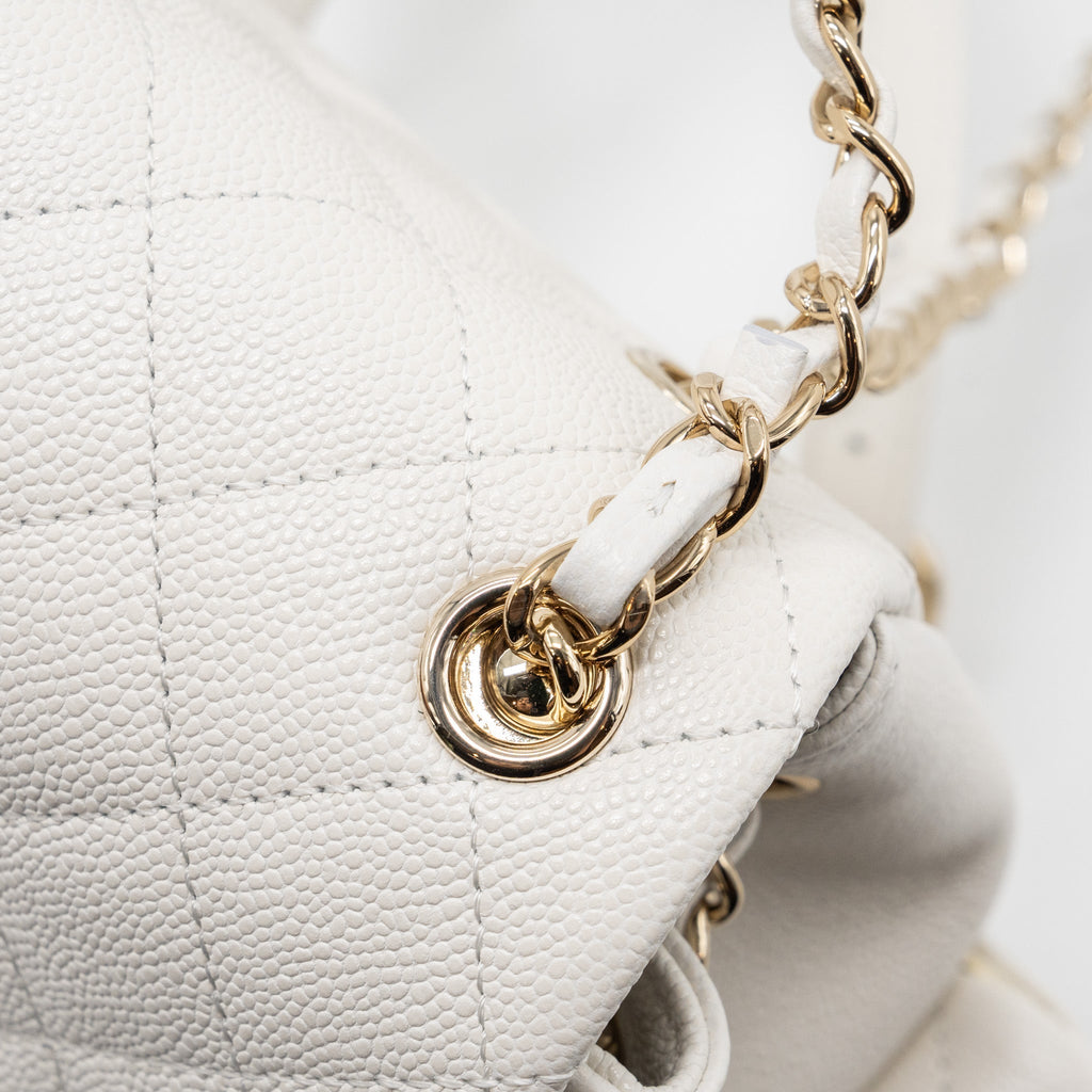 Chanel 23k Triple Pocket Mini Backpack Caviar White L(Microchip)