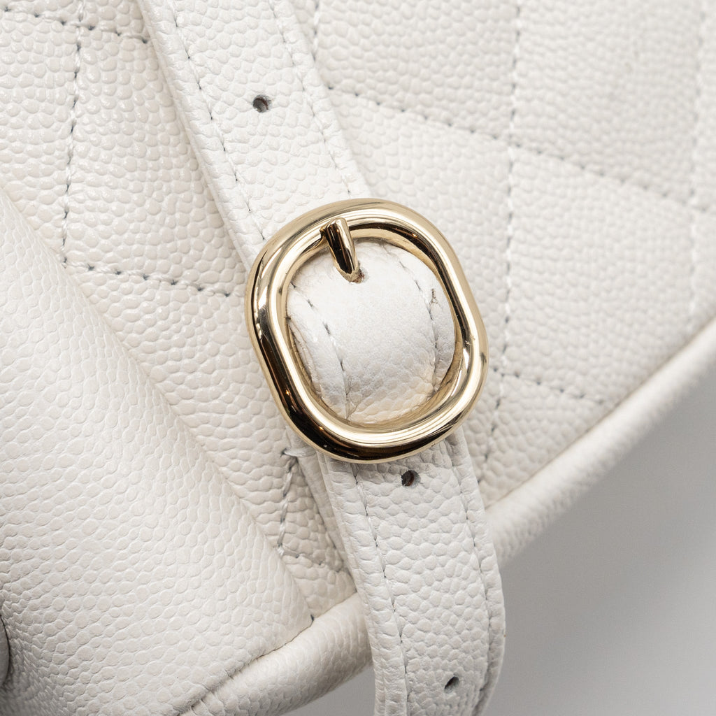 Chanel 23k Triple Pocket Mini Backpack Caviar White L(Microchip)