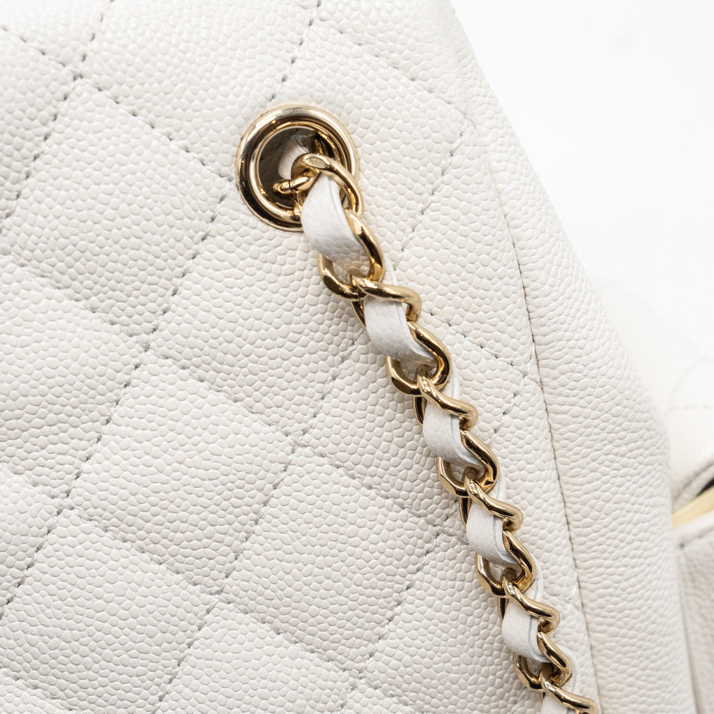 Chanel 23k Triple Pocket Mini Backpack Caviar White L(Microchip)