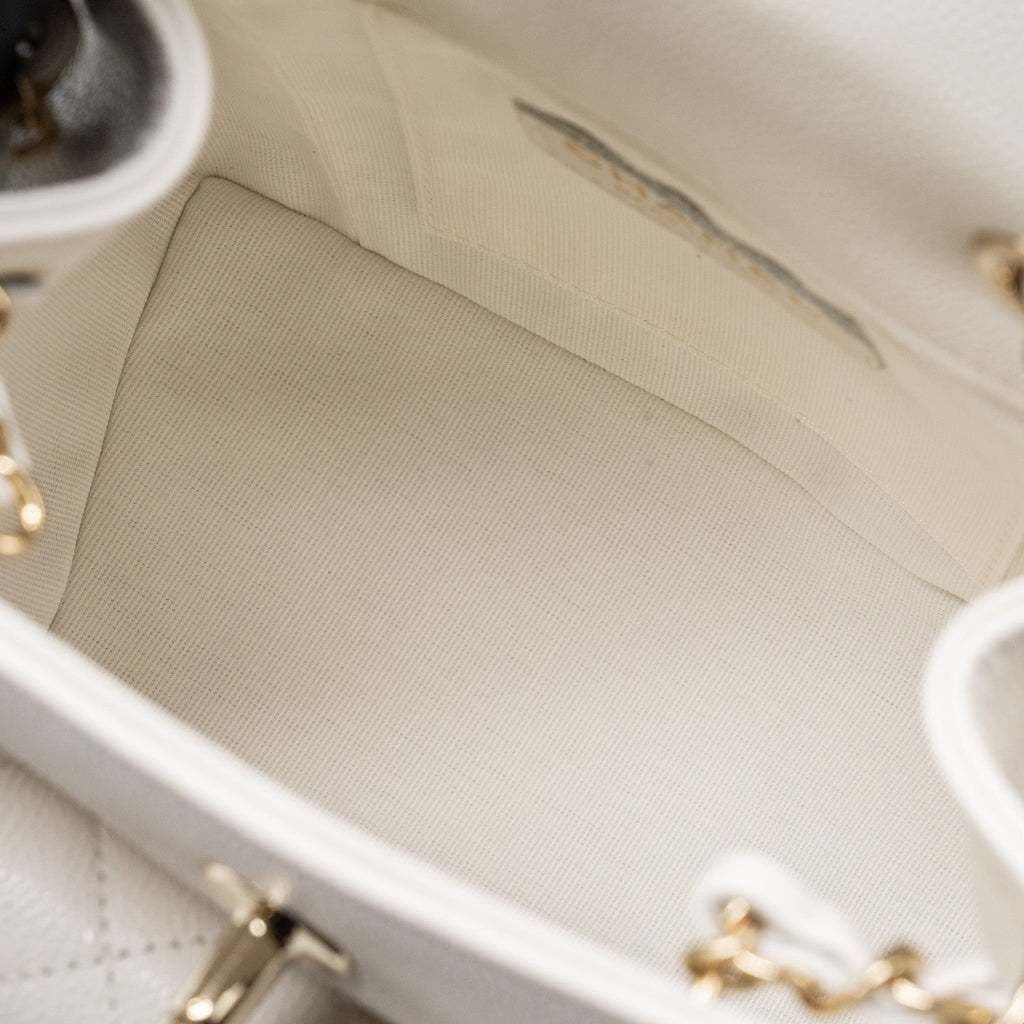 Chanel 23k Triple Pocket Mini Backpack Caviar White L(Microchip)