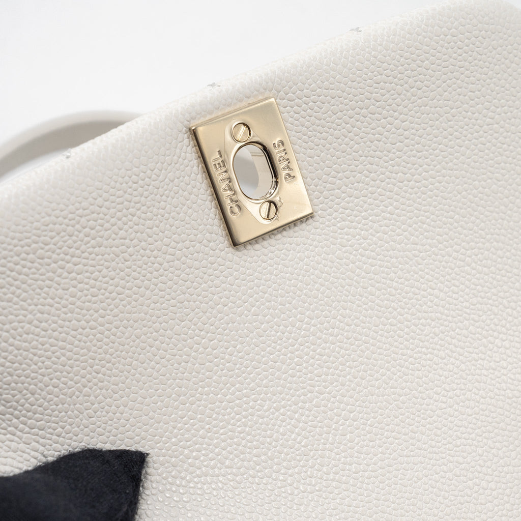 Chanel 23k Triple Pocket Mini Backpack Caviar White L(Microchip)
