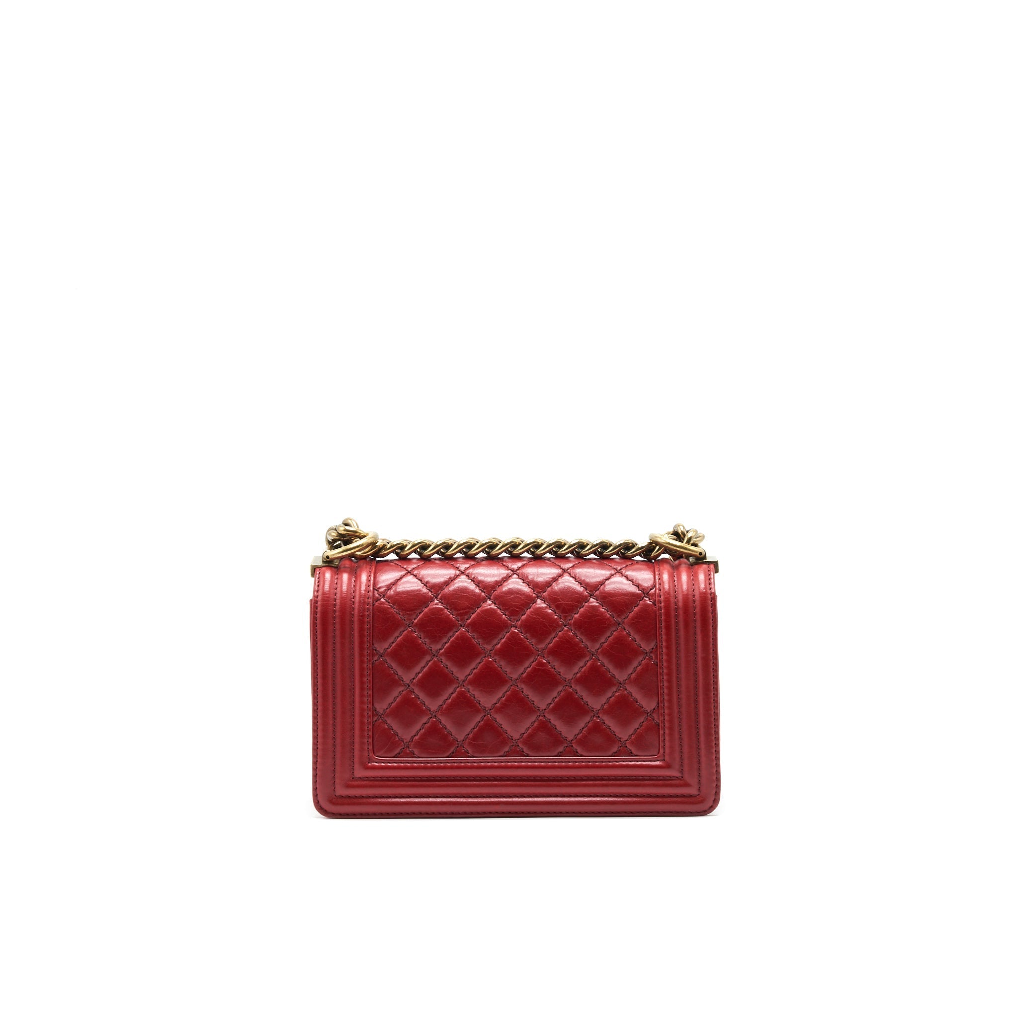 CHANEL GLAZED CALFSKIN SMALL LE BOY BAG IN RED