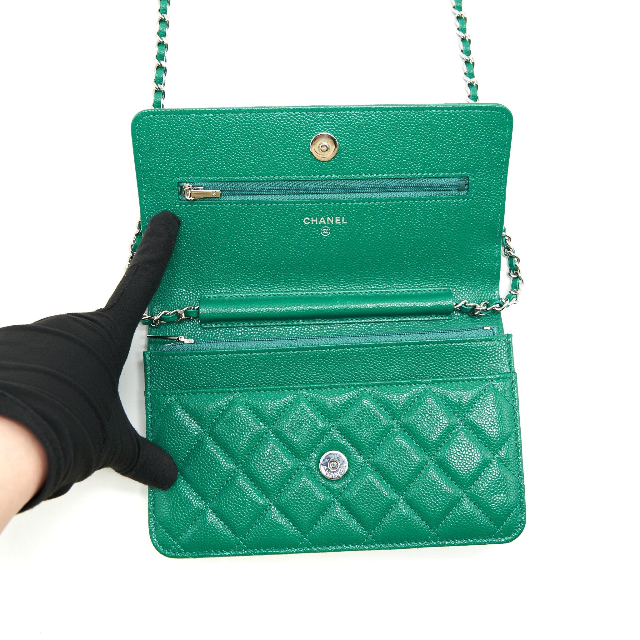 Chanel Classic Wallet On Chain Caviar Green