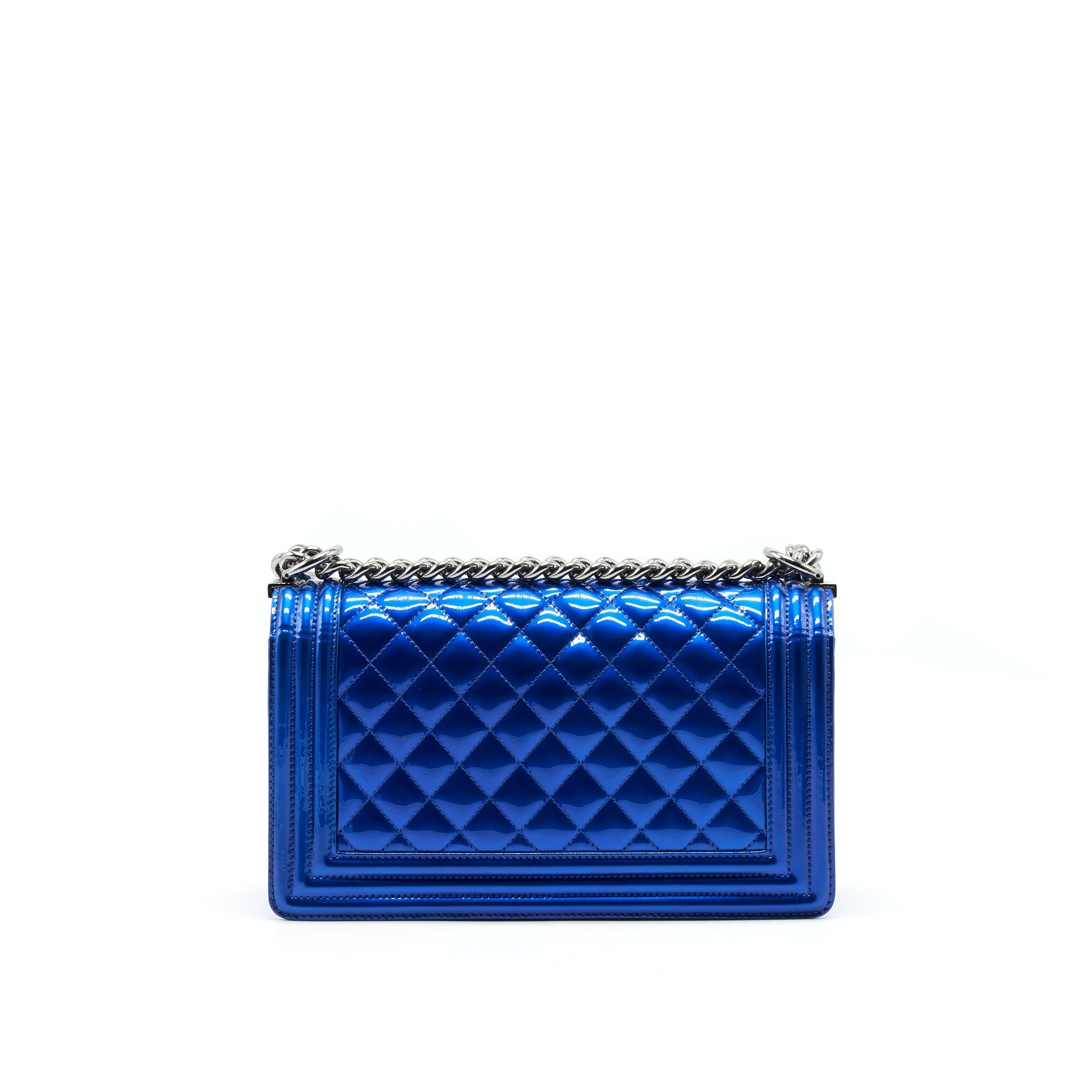 CHANEL MEDIUM LE BOY BAG METALLIC BLUE