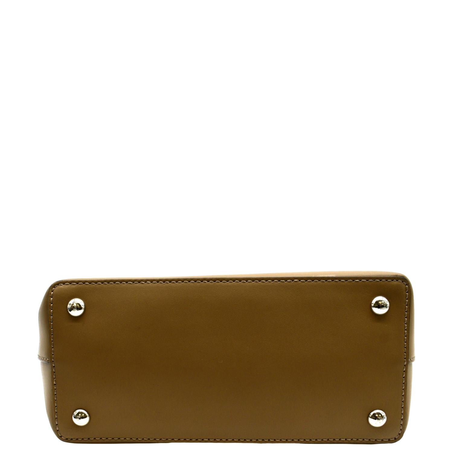 FENDI DotCom Flower Embellished Leather Shoulder Bag Tan
