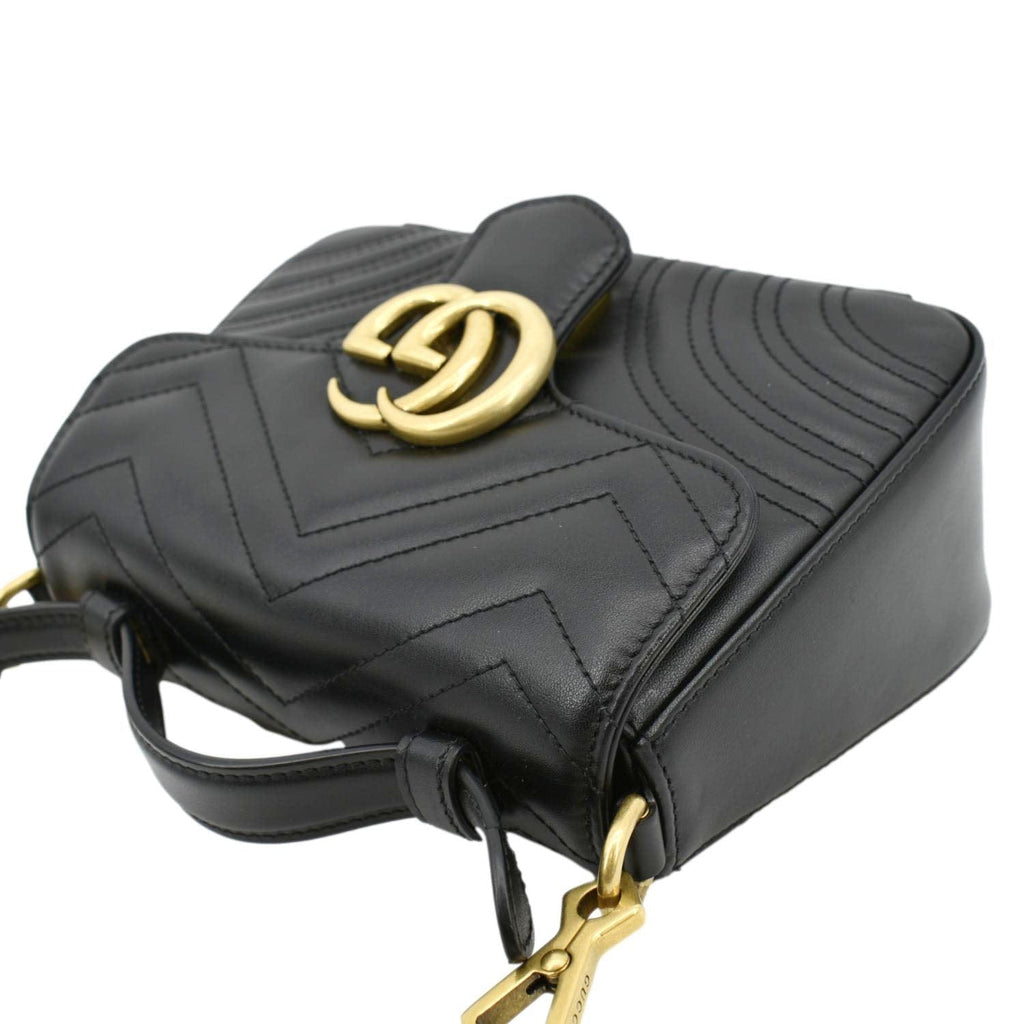 GUCCI GG Marmont Leather Top Handle Crossbody Bag Black 547260