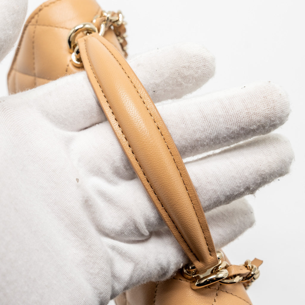 Chanel top handle mini flap clutch lambskin beige L (Microchip)