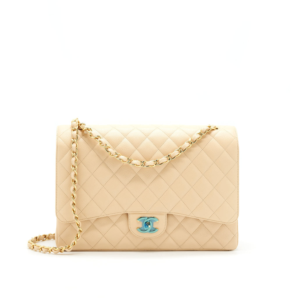 Chanel Maxi Classic Double Flap Bag Caviar beige
