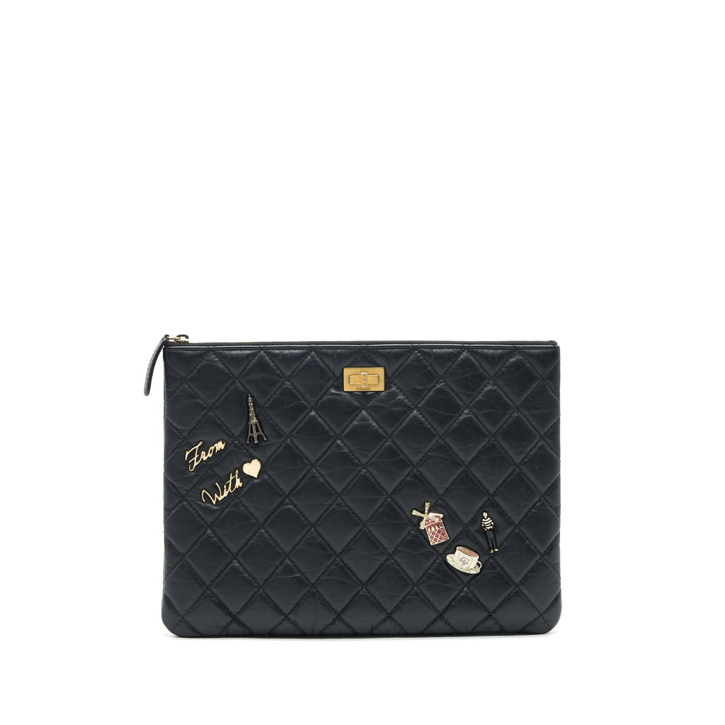 Chanel 2.55 Leather Clutch with Charm Black
