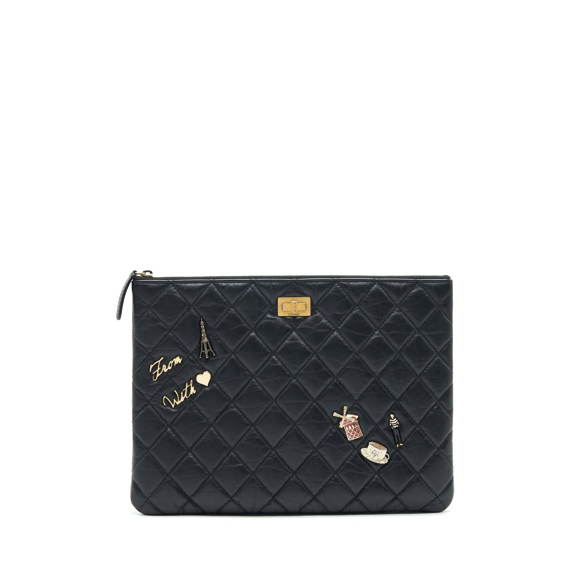 Chanel 2.55 Leather Clutch with Charm Black