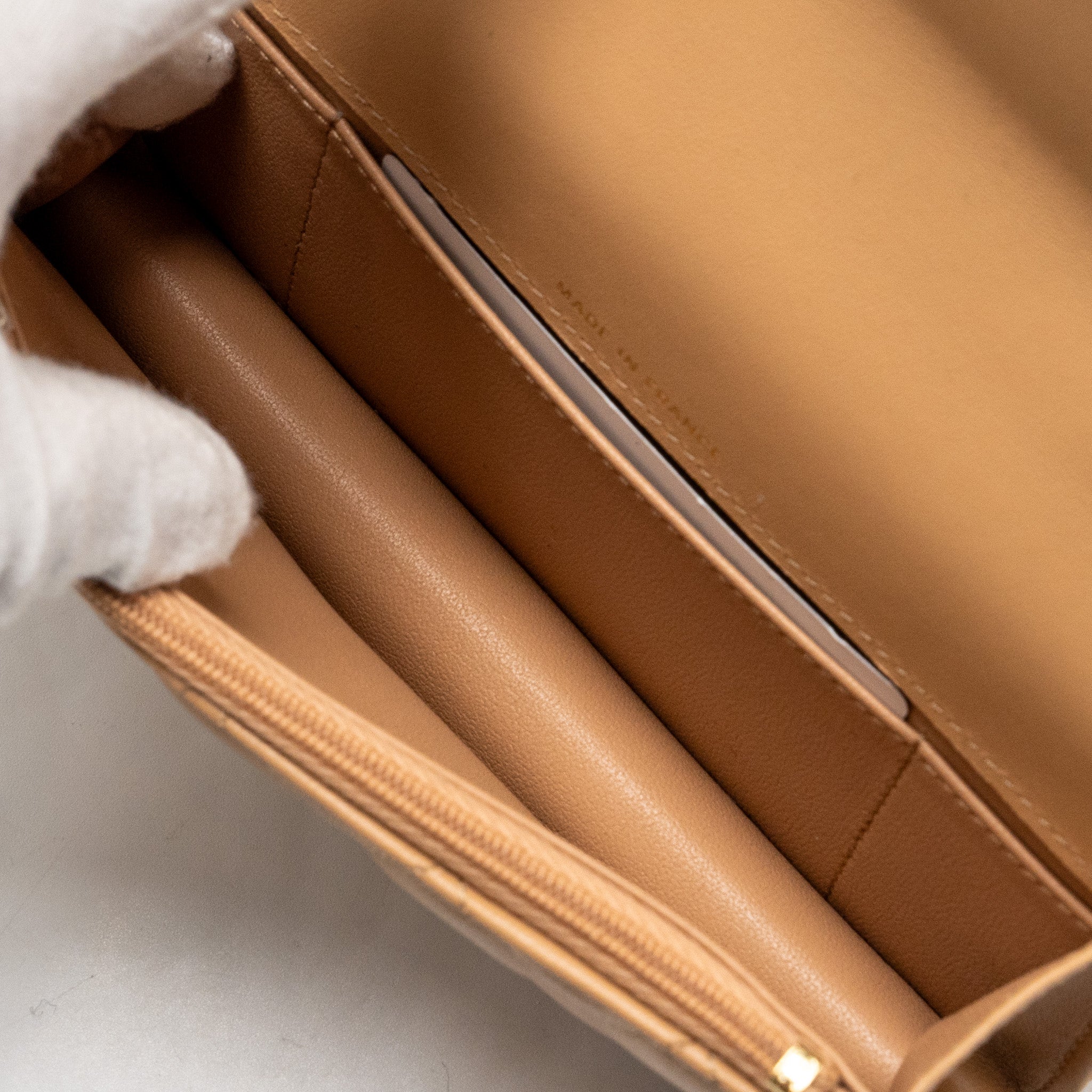 Chanel top handle mini flap clutch lambskin beige L (Microchip)