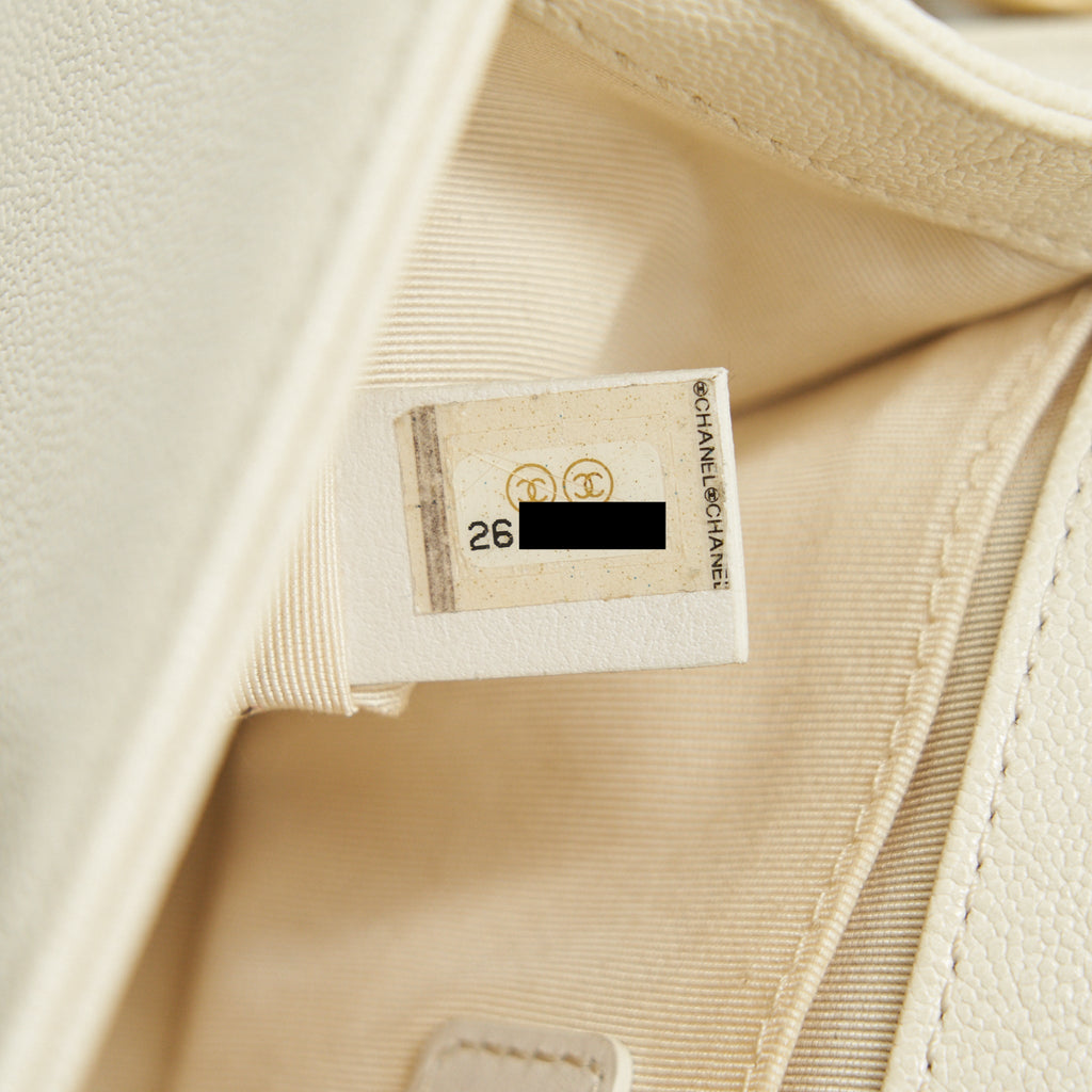 CHANEL SMALL BOY BAG CAVIAR LEATHER  IN WHITE