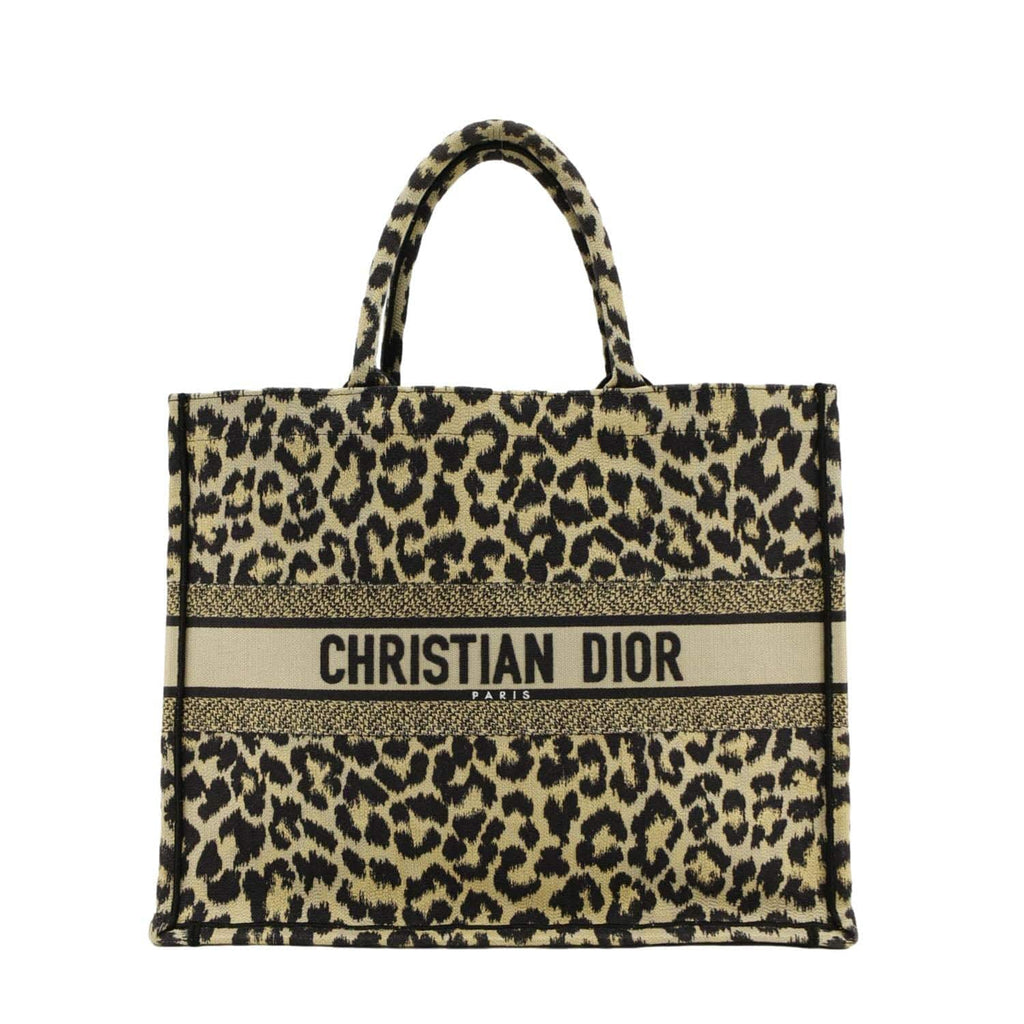 CHRISTIAN DIOR Leopard Medium Book Mizza Embroidered Tote Bag Beige