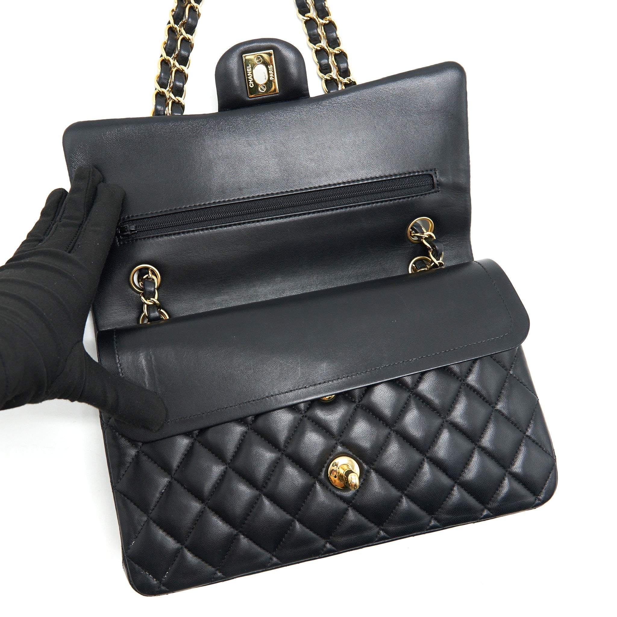 CHANEL MEDIUM CLASSIC DOUBLE FLAP LAMBSKIN BLACK