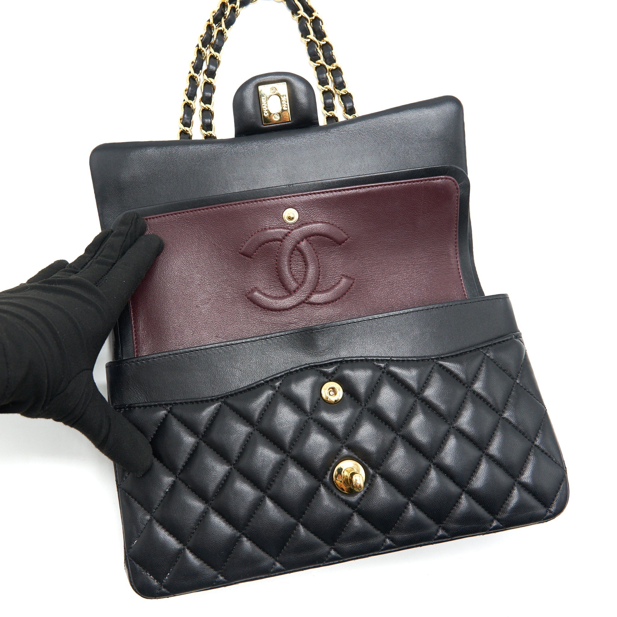 CHANEL MEDIUM CLASSIC DOUBLE FLAP LAMBSKIN BLACK