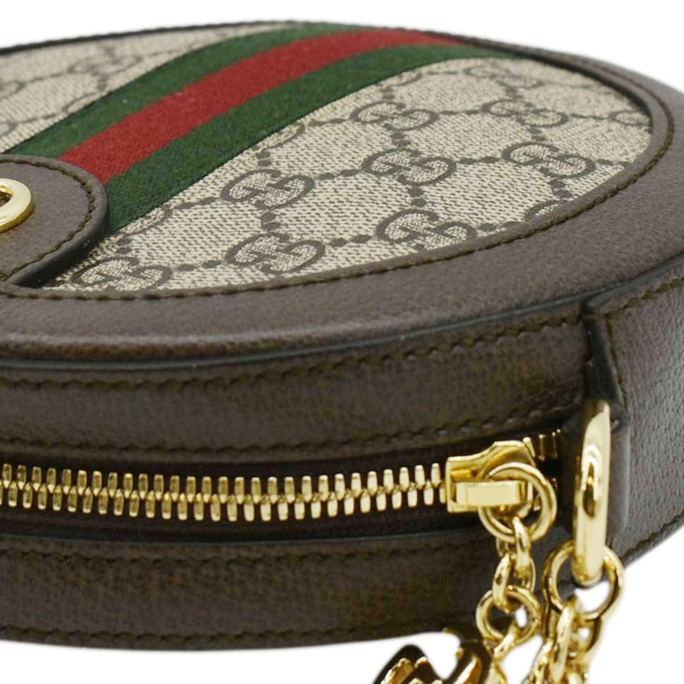 GUCCI Ophidia Mini GG Round Supreme Monogram Web Crossbody Bag Beige 550618