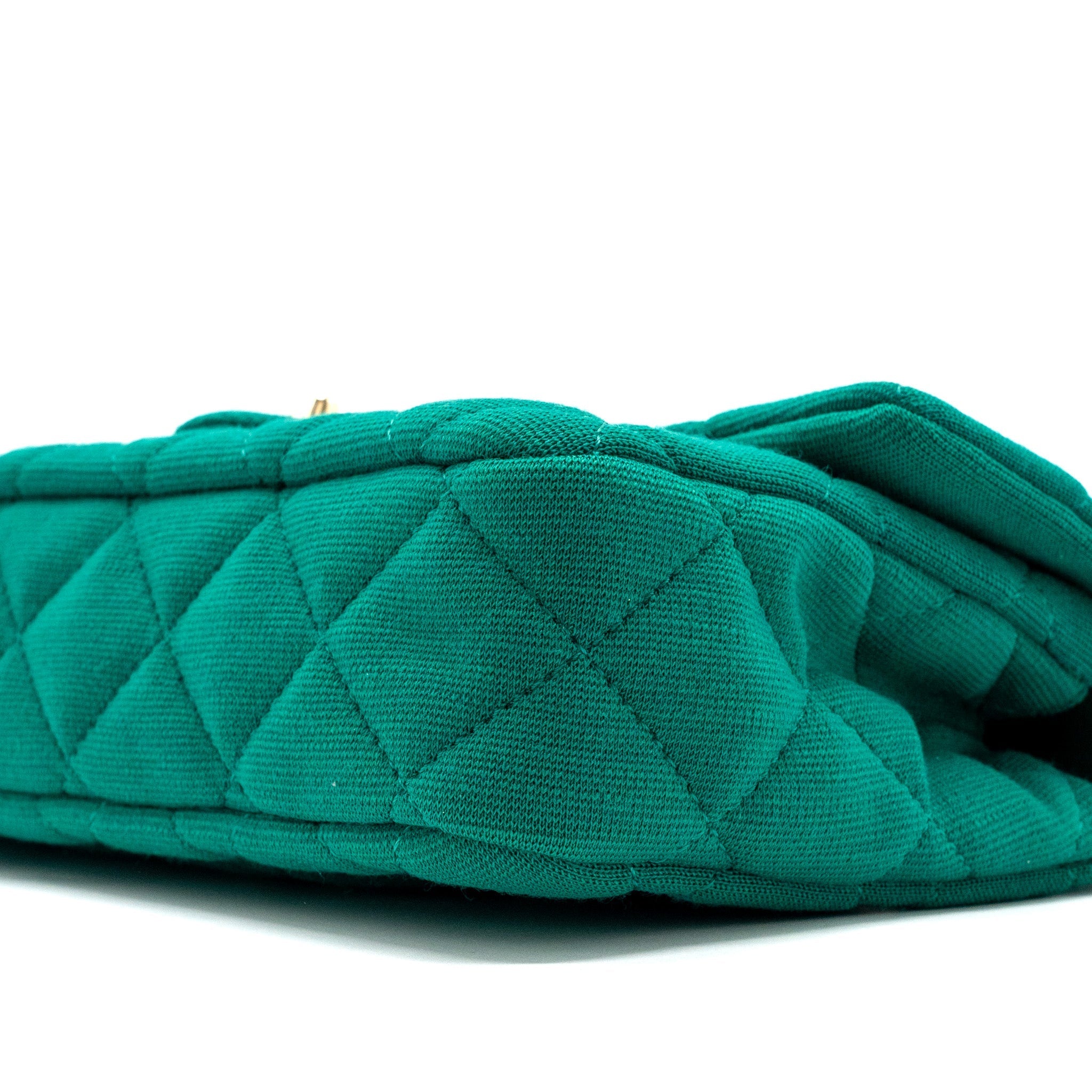 Chanel 23a Classic Flap Clutch Fabric Green L(Microchip)