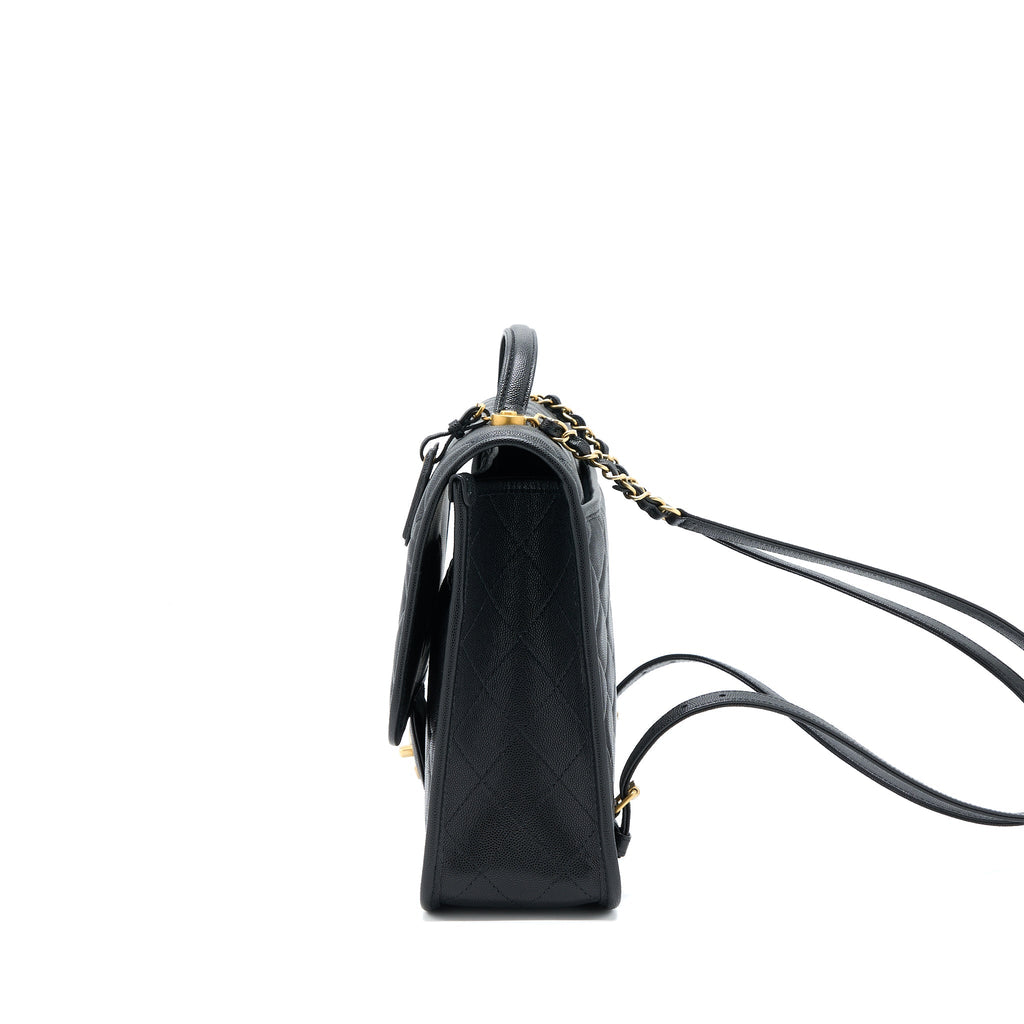 Chanel 22K Large Backpack Caviar Black Brushed  (Microchip)