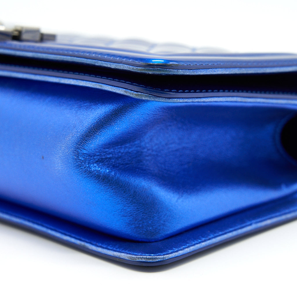 CHANEL MEDIUM LE BOY BAG METALLIC BLUE