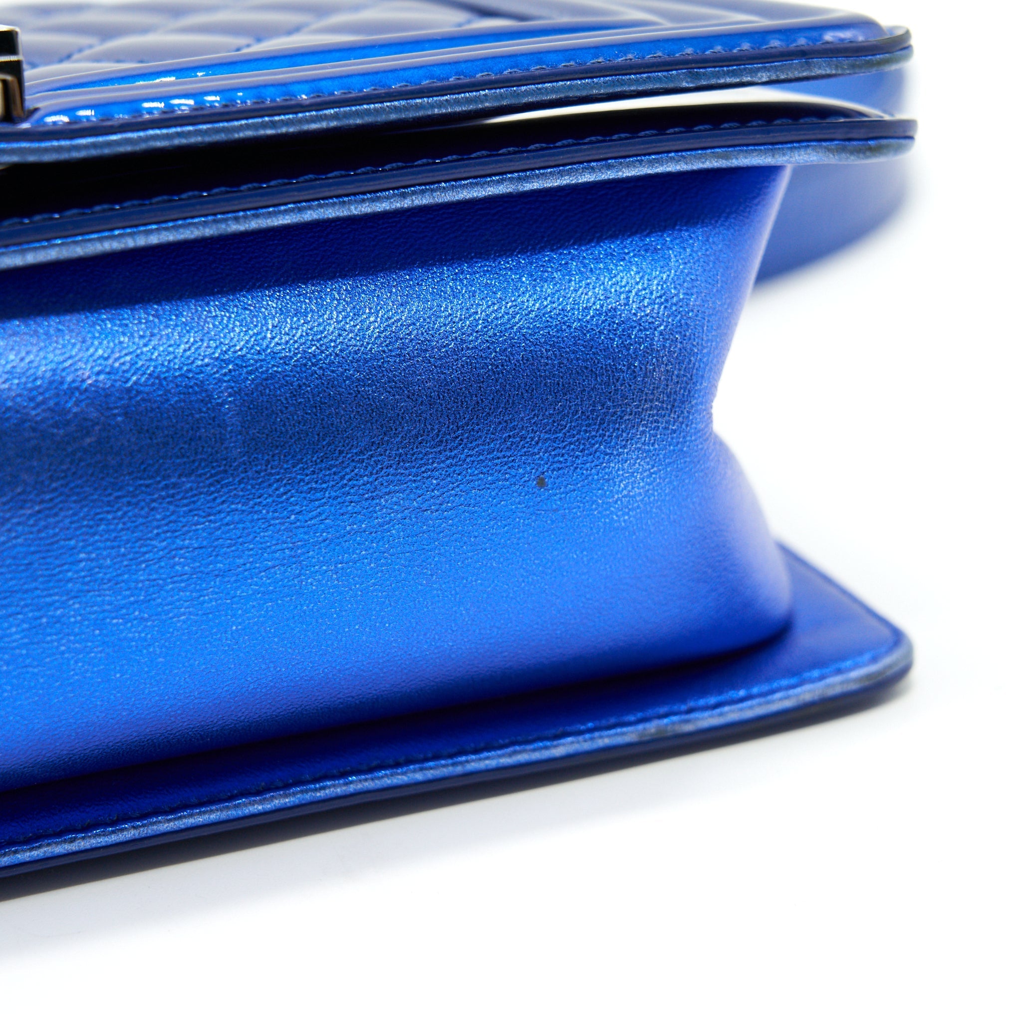 CHANEL MEDIUM LE BOY BAG METALLIC BLUE