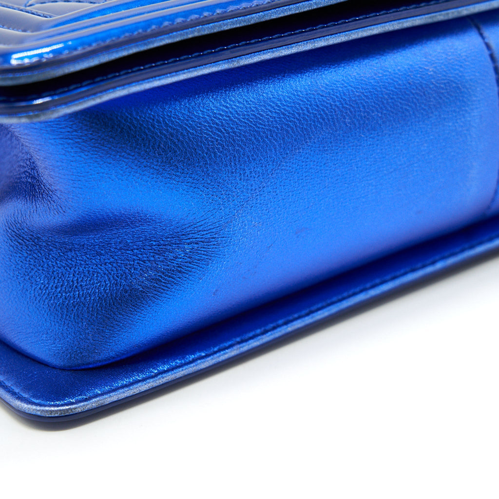 CHANEL MEDIUM LE BOY BAG METALLIC BLUE