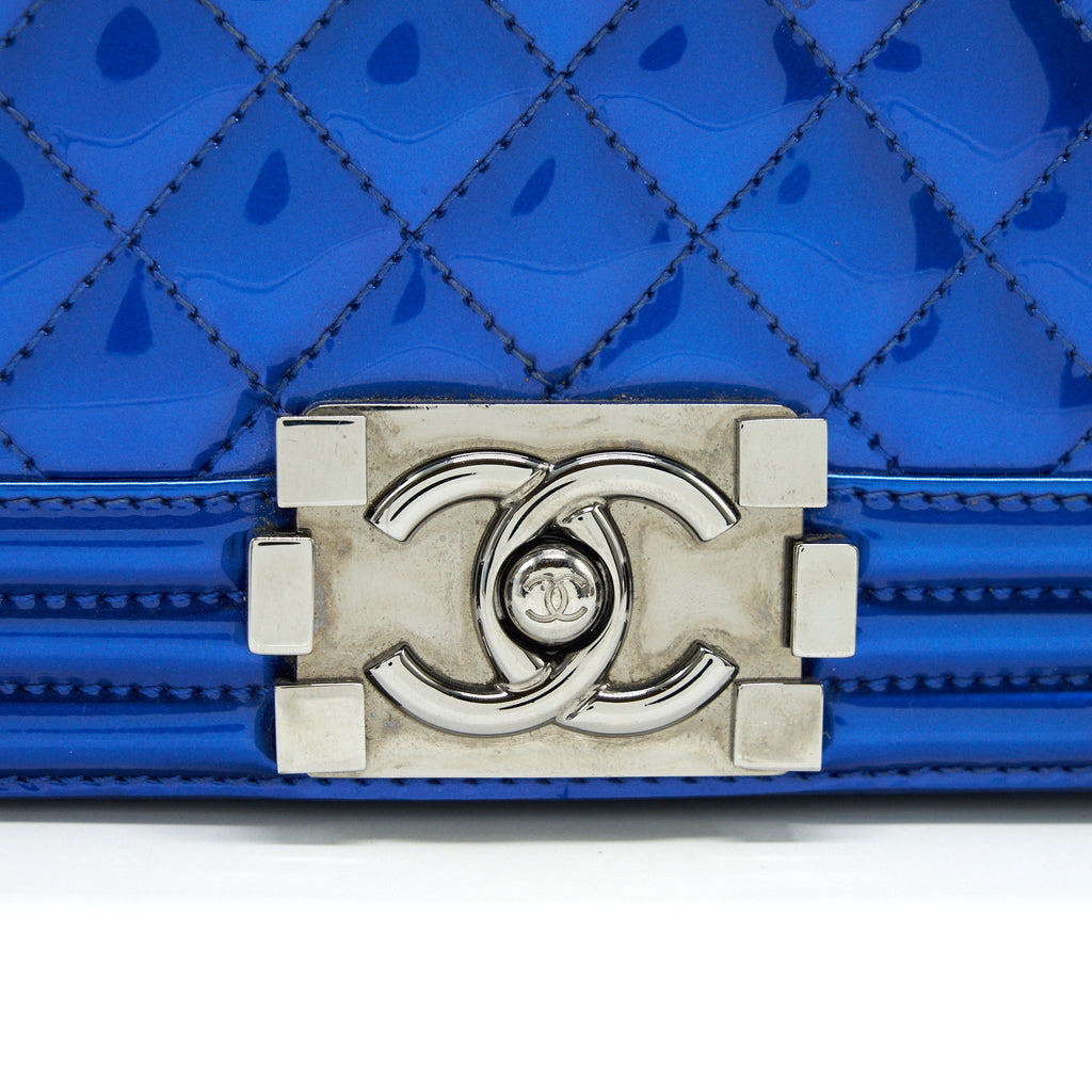 CHANEL MEDIUM LE BOY BAG METALLIC BLUE