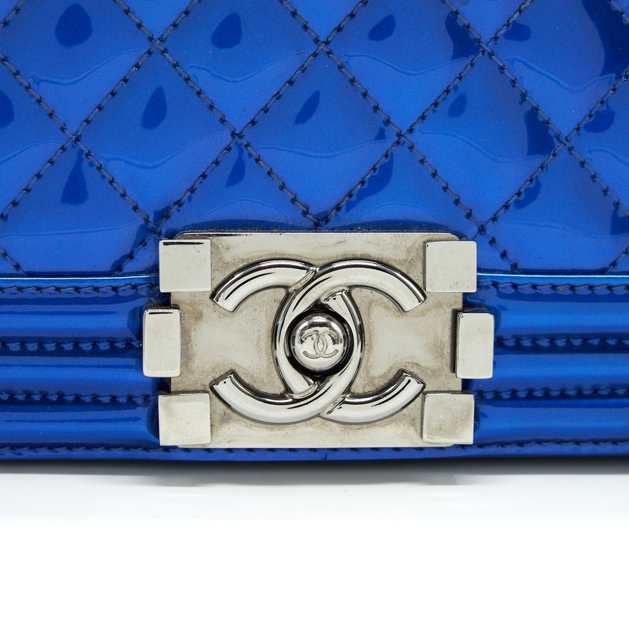 CHANEL MEDIUM LE BOY BAG METALLIC BLUE