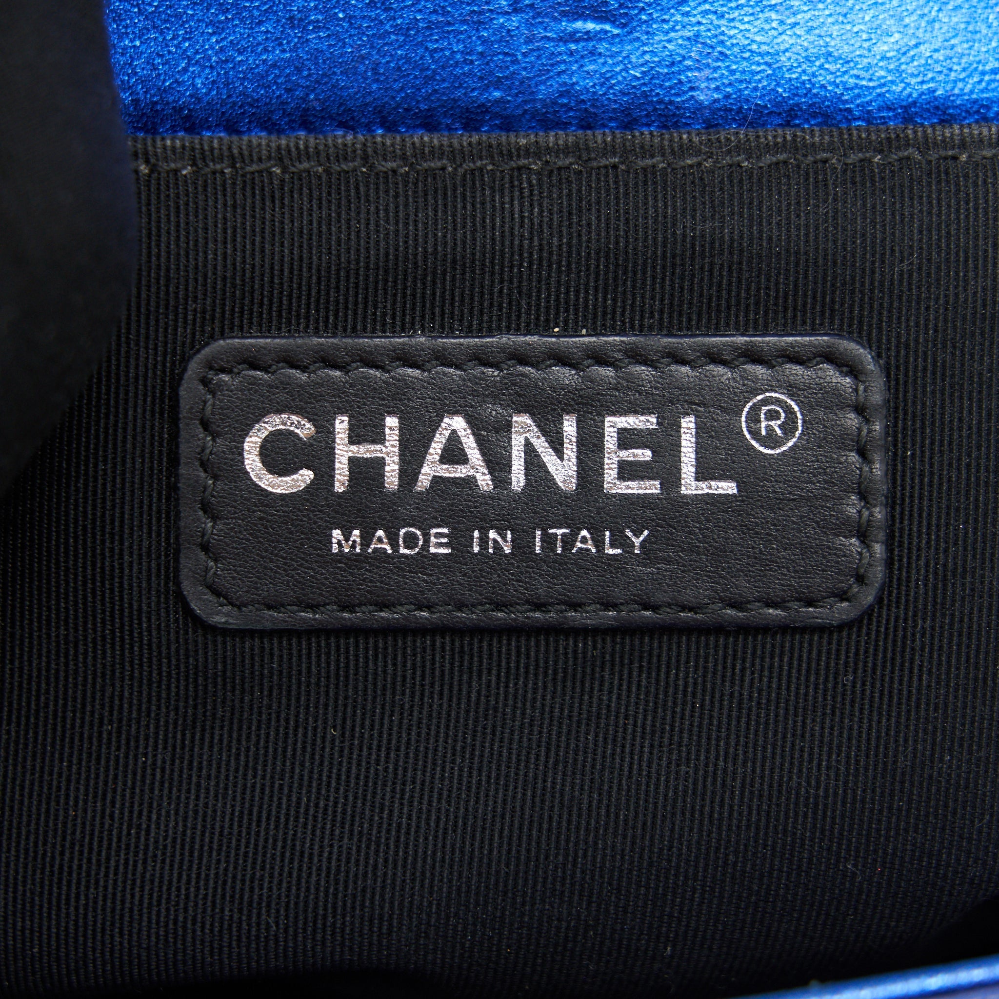 CHANEL MEDIUM LE BOY BAG METALLIC BLUE