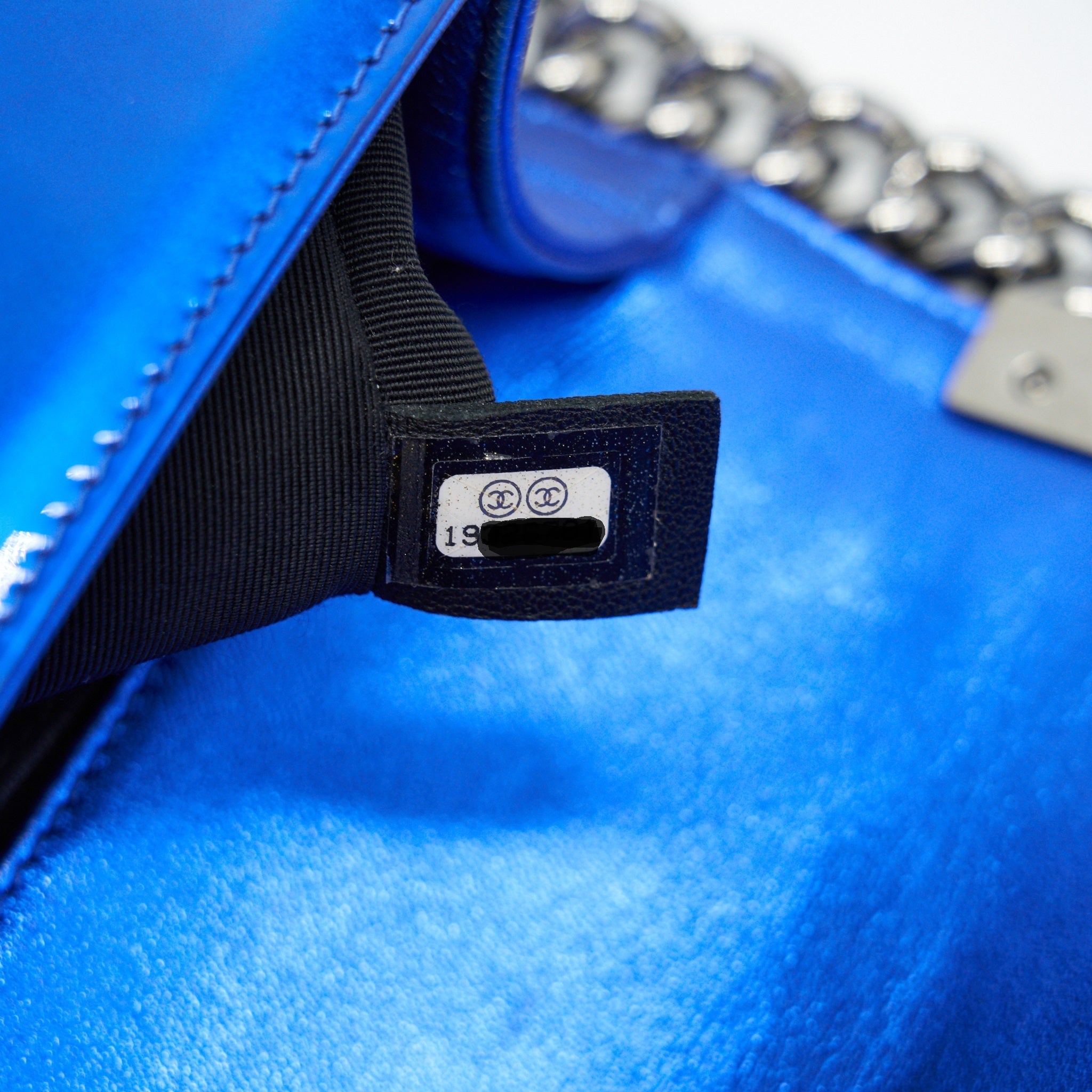 CHANEL MEDIUM LE BOY BAG METALLIC BLUE