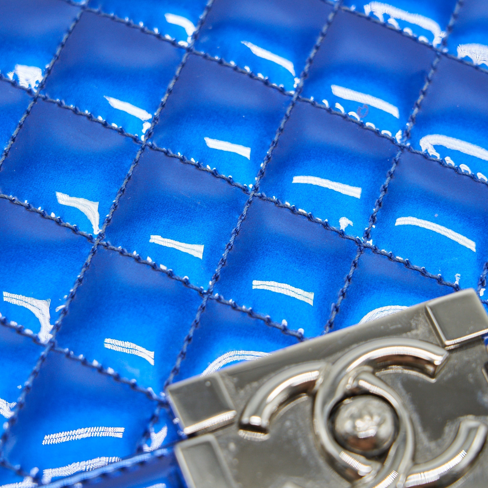 CHANEL MEDIUM LE BOY BAG METALLIC BLUE