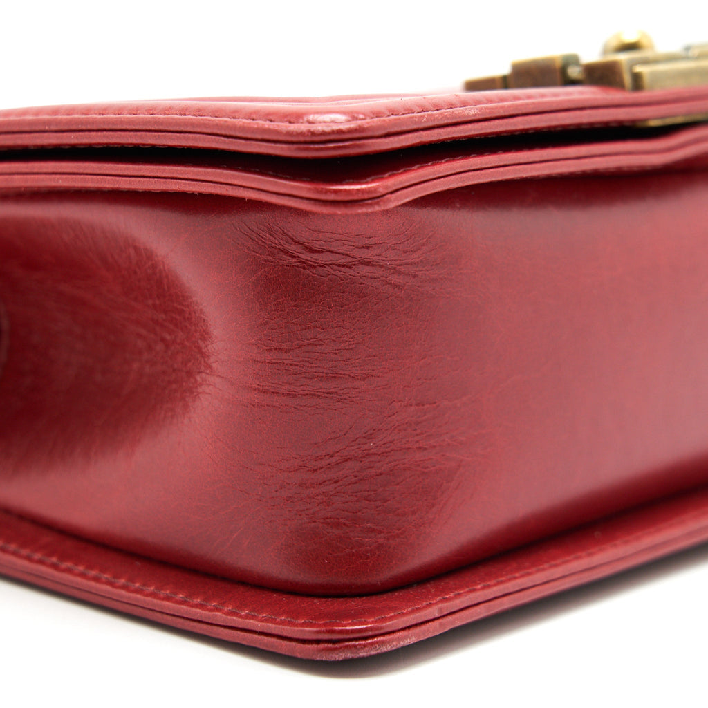 CHANEL GLAZED CALFSKIN SMALL LE BOY BAG IN RED