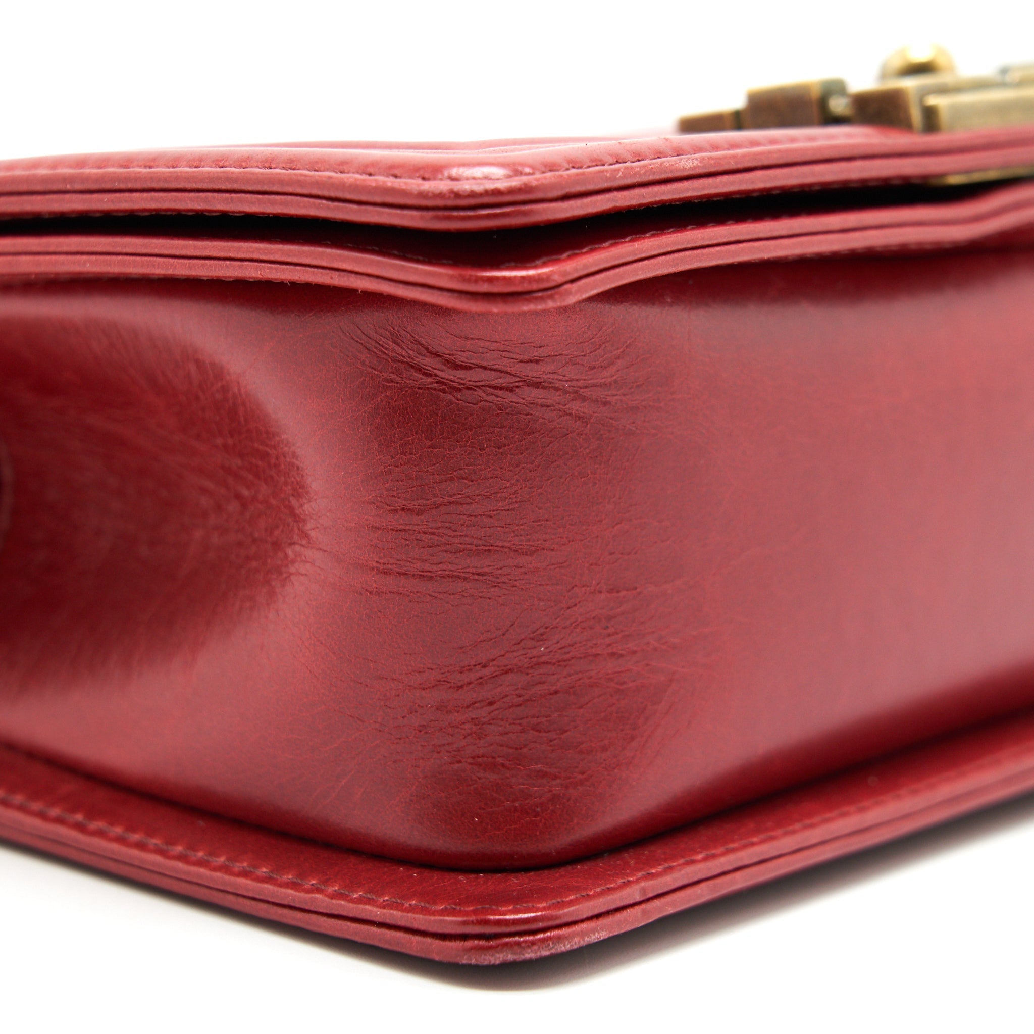 CHANEL GLAZED CALFSKIN SMALL LE BOY BAG IN RED