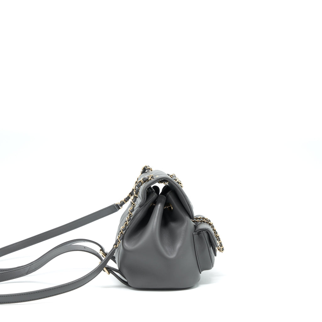 Chanel Mini Duma Backpack Lambskin Grey L (Microchip)