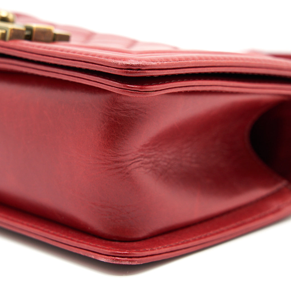 CHANEL GLAZED CALFSKIN SMALL LE BOY BAG IN RED