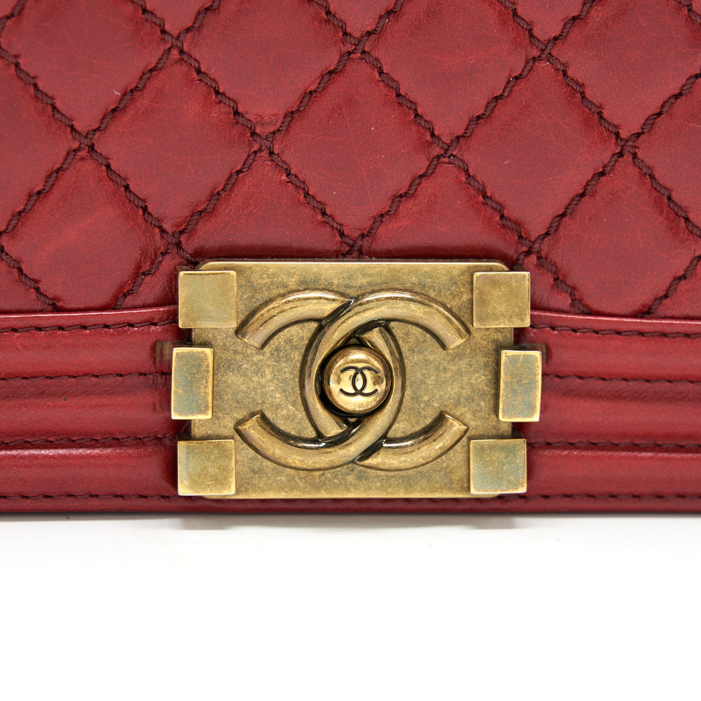 CHANEL GLAZED CALFSKIN SMALL LE BOY BAG IN RED