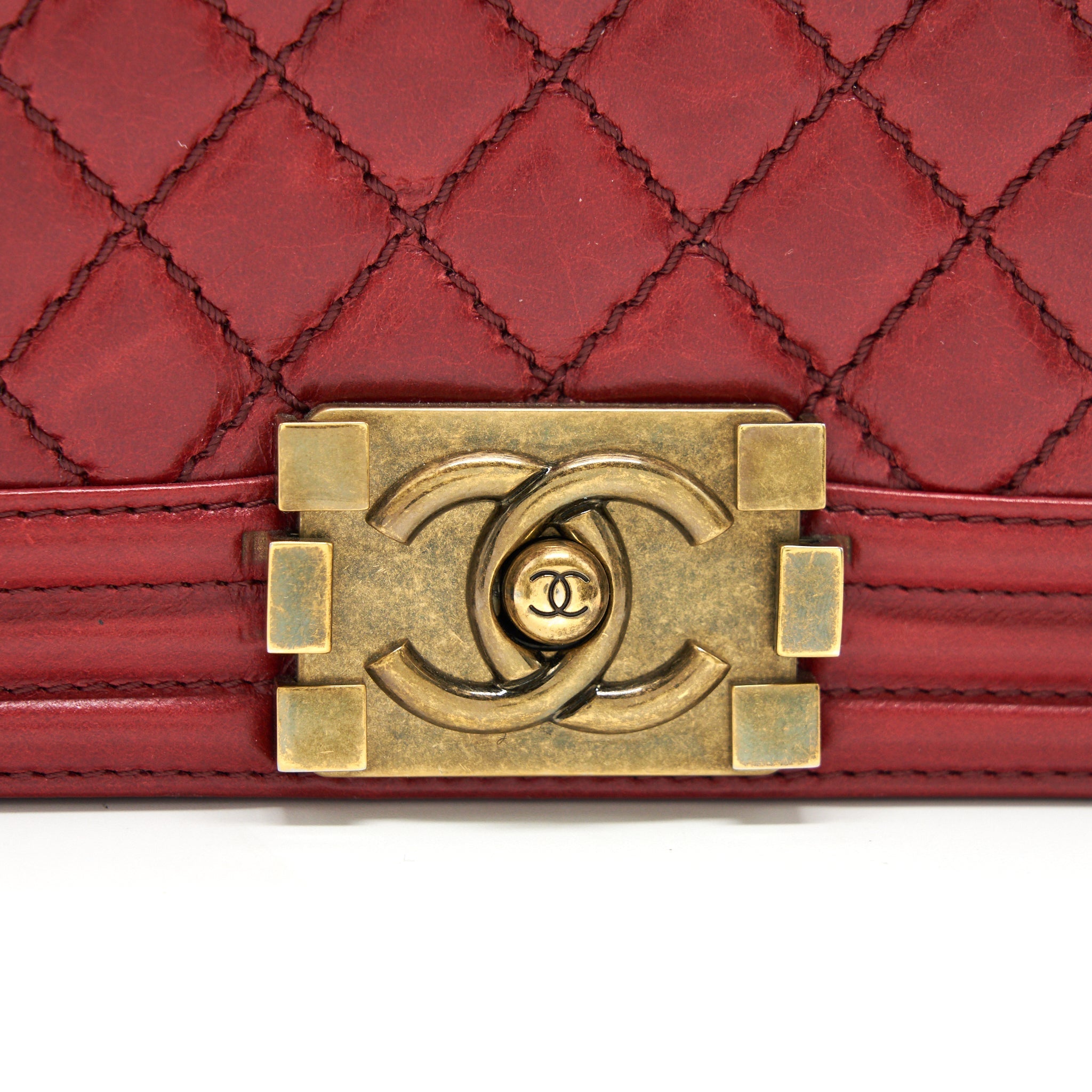 CHANEL GLAZED CALFSKIN SMALL LE BOY BAG IN RED