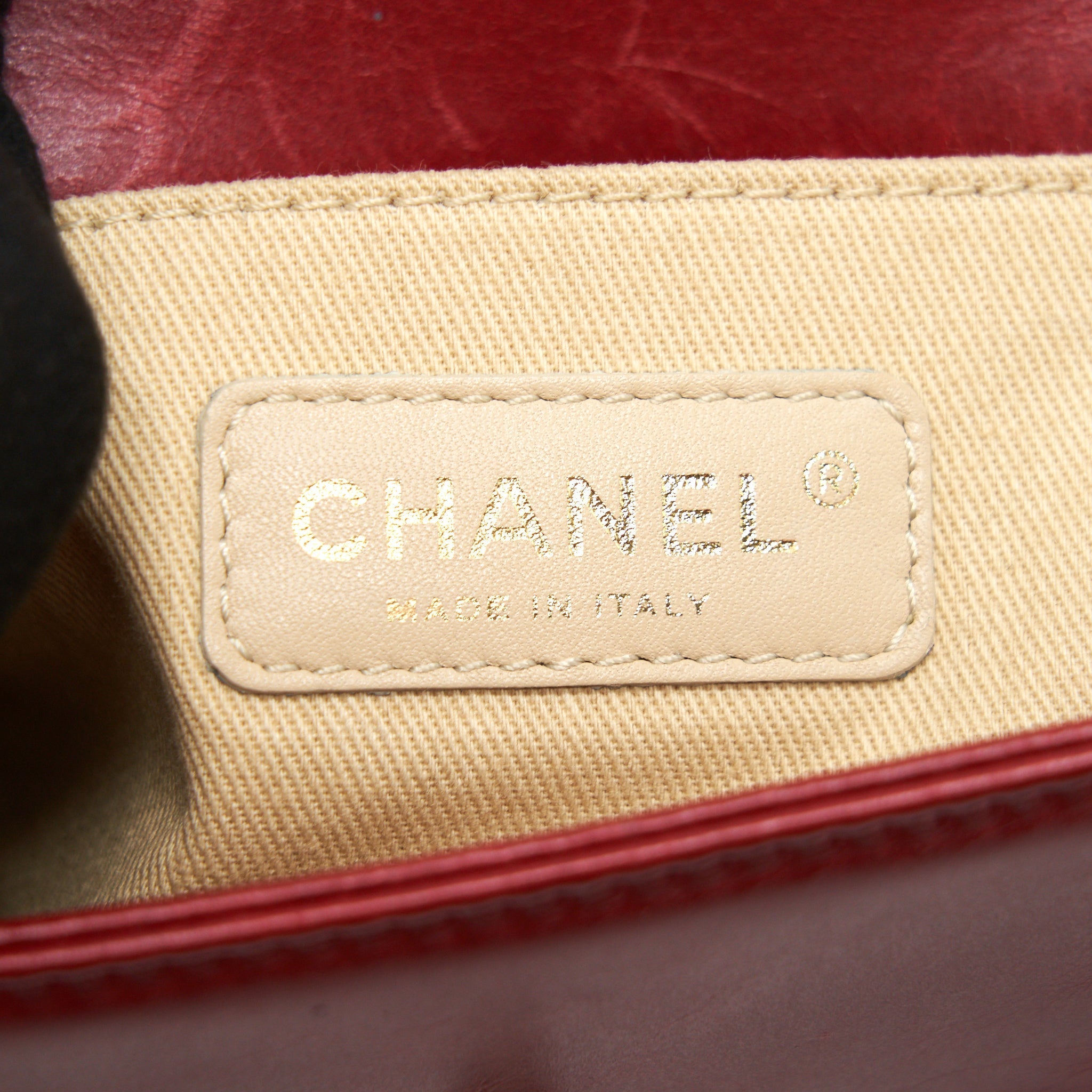 CHANEL GLAZED CALFSKIN SMALL LE BOY BAG IN RED
