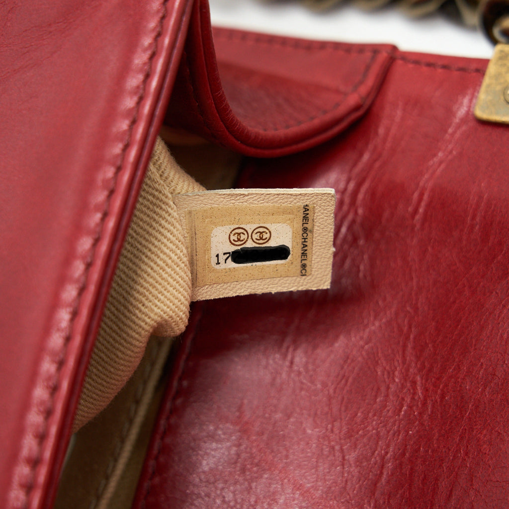 CHANEL GLAZED CALFSKIN SMALL LE BOY BAG IN RED
