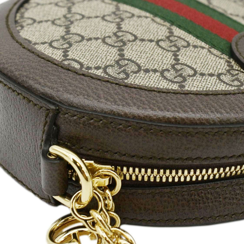 GUCCI Ophidia Mini GG Round Supreme Monogram Web Crossbody Bag Beige 550618