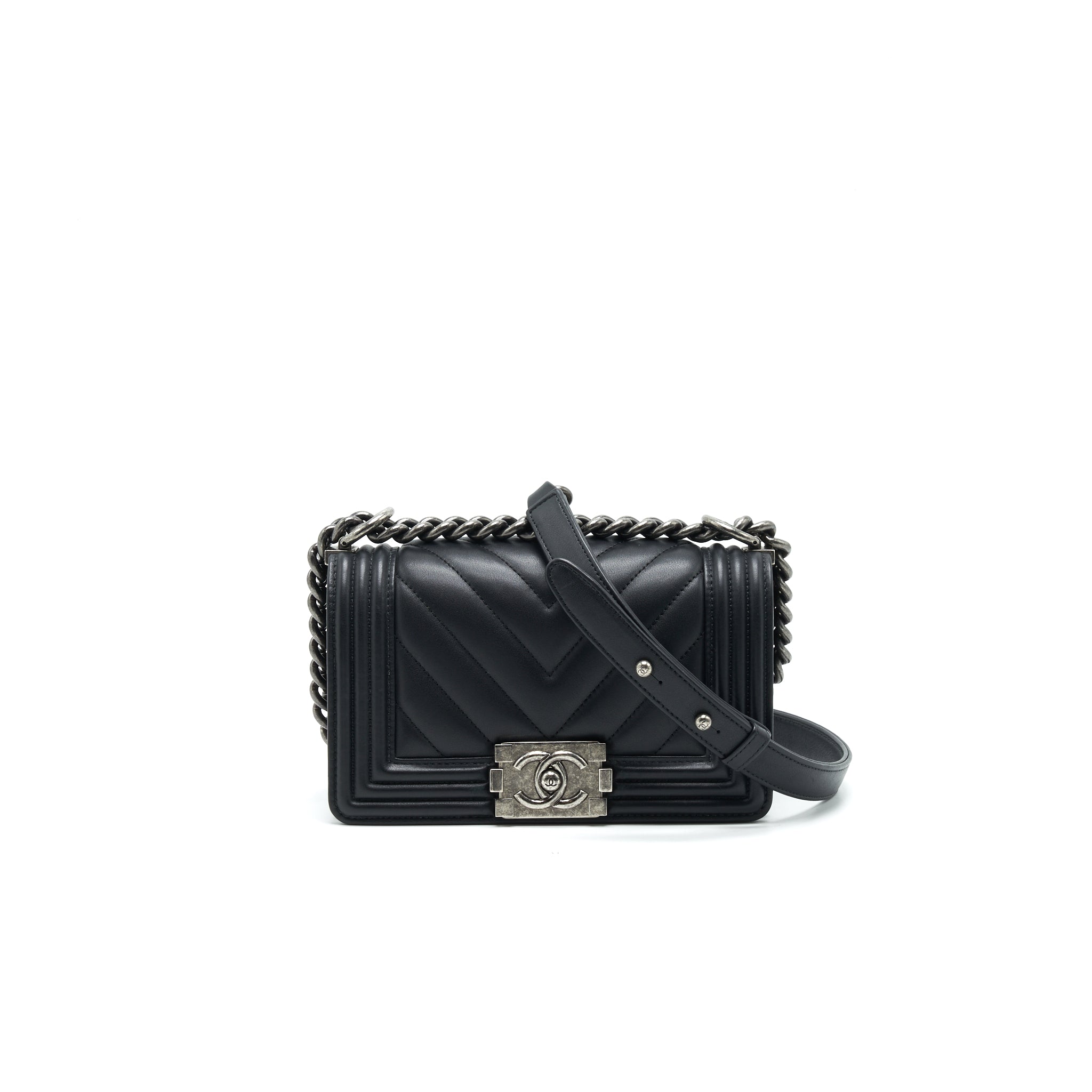 Chanel Small Chevron Leboy Bag Calfskin Black With