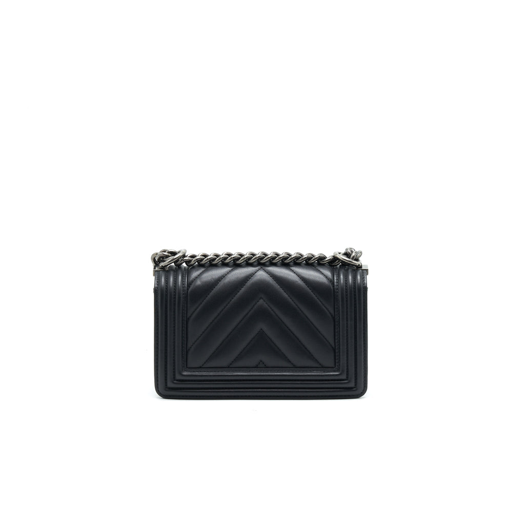 Chanel Small Chevron Leboy Bag Calfskin Black With