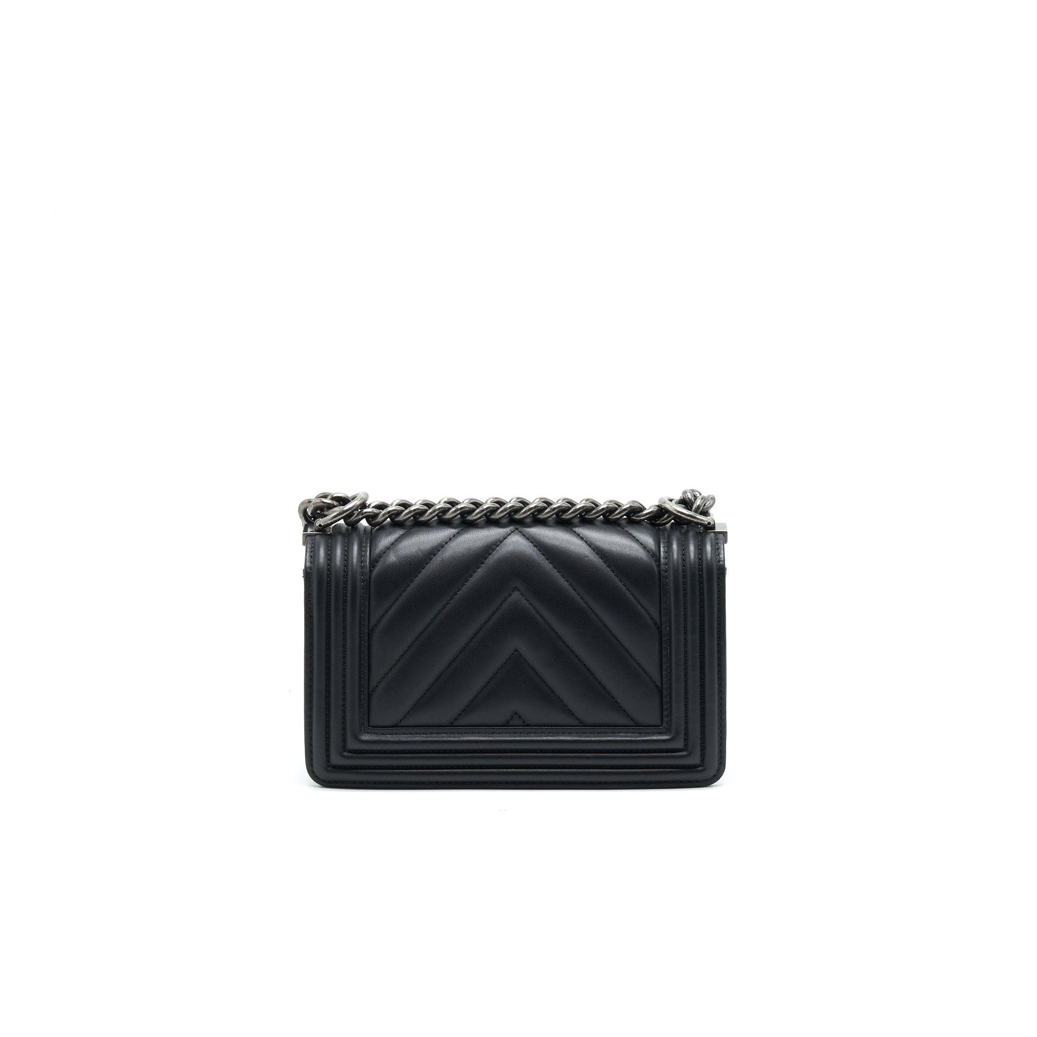 Chanel Small Chevron Leboy Bag Calfskin Black With