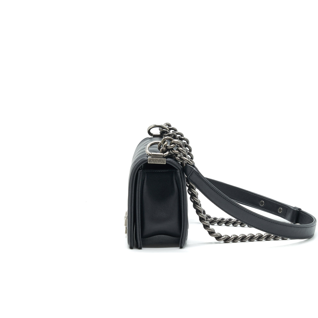 Chanel Small Chevron Leboy Bag Calfskin Black With