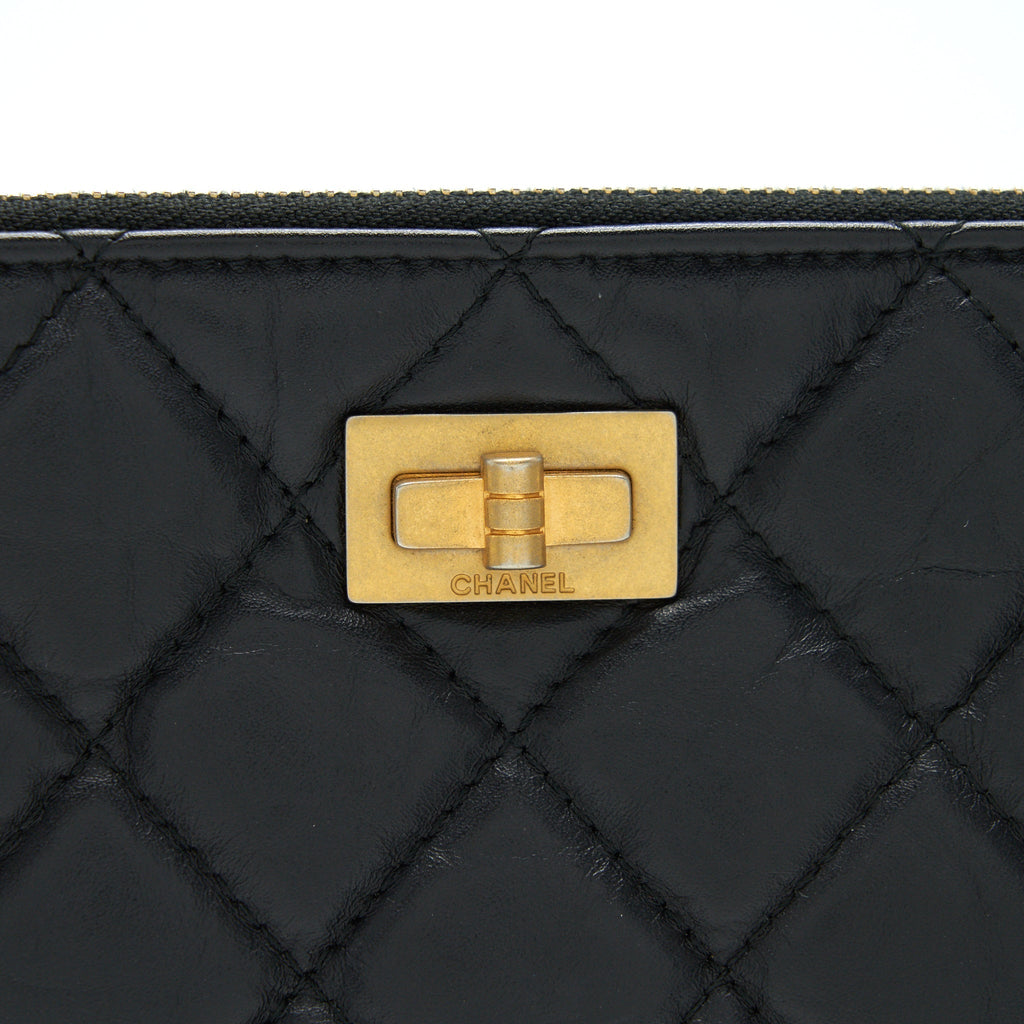 Chanel 2.55 Leather Clutch with Charm Black