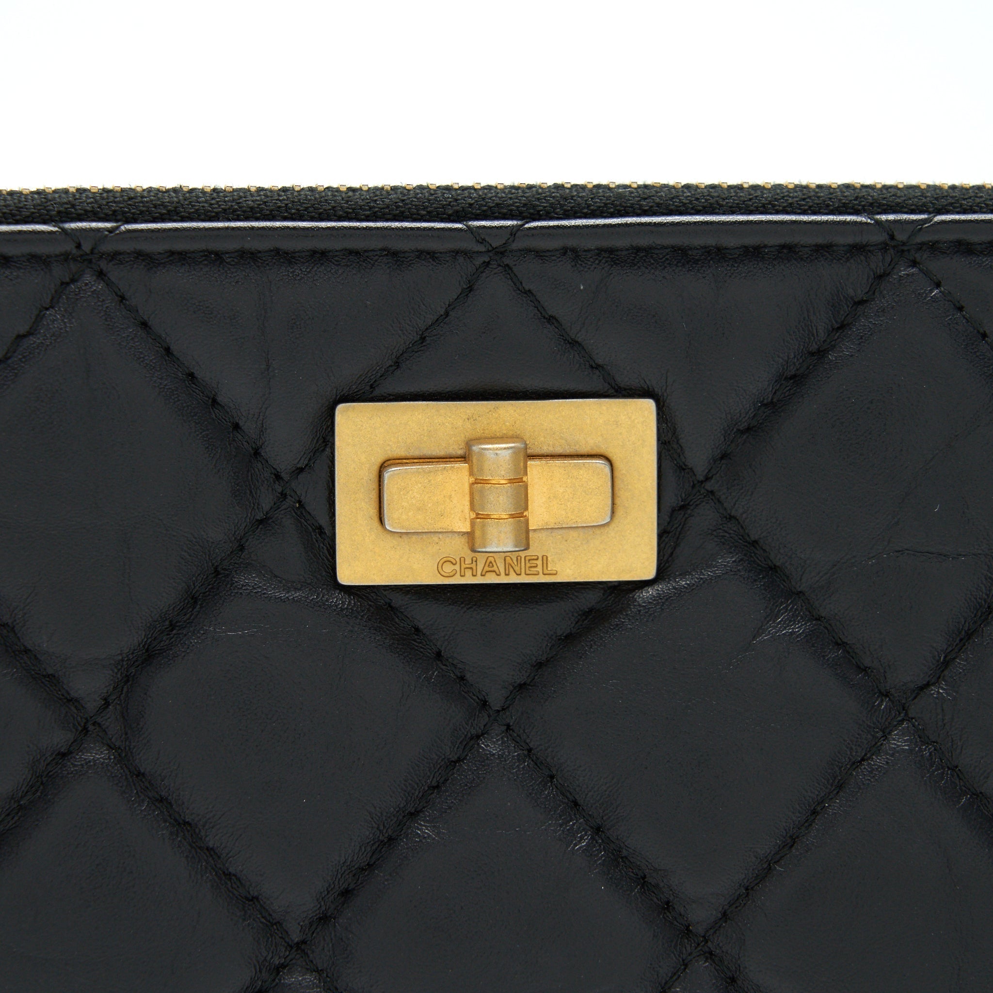 Chanel 2.55 Leather Clutch with Charm Black