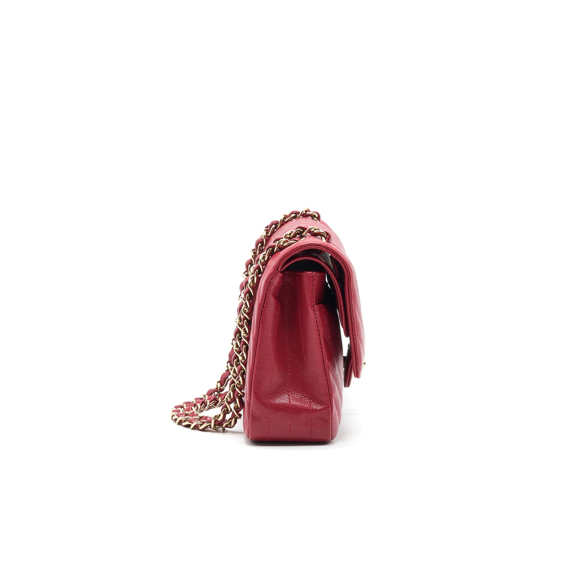 Chanel Medium Classic Double Flap caviar Raspberry Red with L